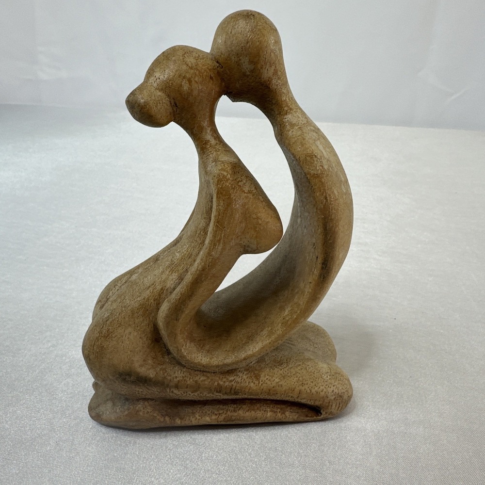 Decorative Carved Wood Nude Woman Man Kissing Love Wooden Statue Sculpture - Picture 3 of 7